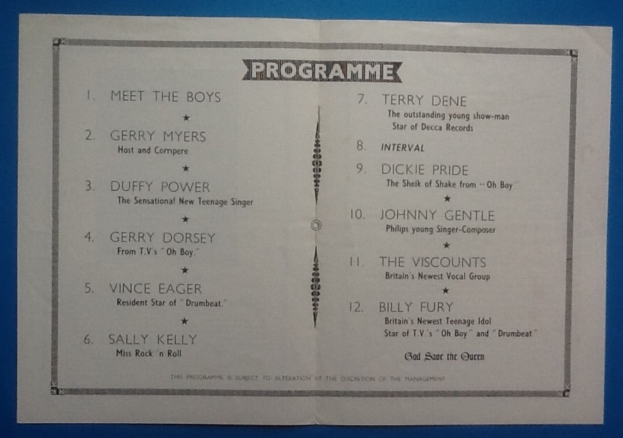 Billy Fury Terry Dene Duffy Power Programme UK Tour 1959
