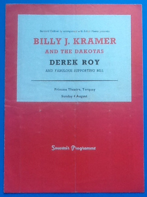 Billy J. Kramer Derek Roy Programme Torquay 1963