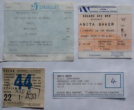 Anita Baker 4x Original Used Concert Tickets London Birmingham 1986 1988 1990