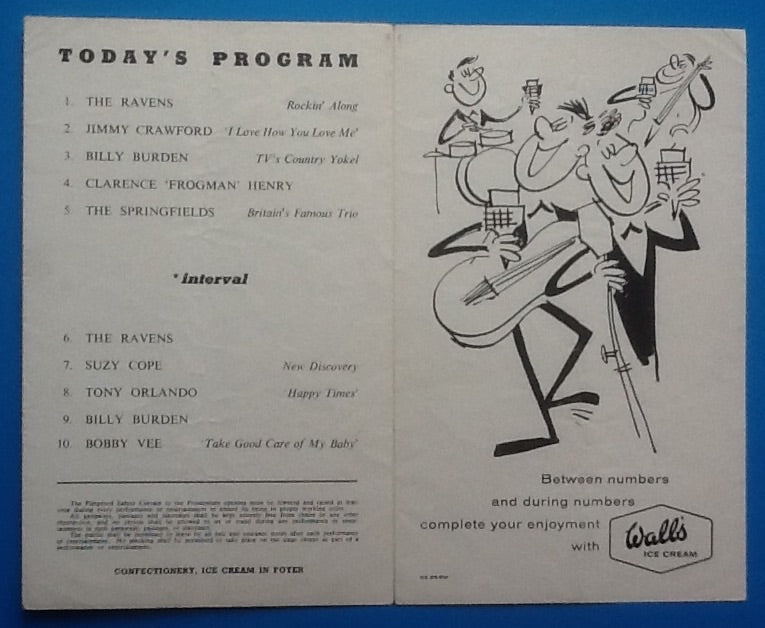 Bobby Vee Tony Orlando Springfields Original Concert Ticket UK Tour 1962