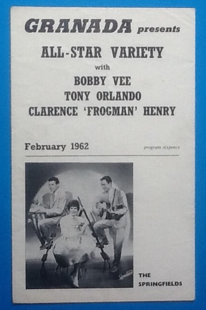Bobby Vee Tony Orlando Springfields Original Concert Ticket UK Tour 1962