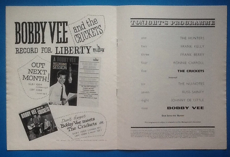 Bobby Vee Meets The Crickets UK Tour Programme 1962