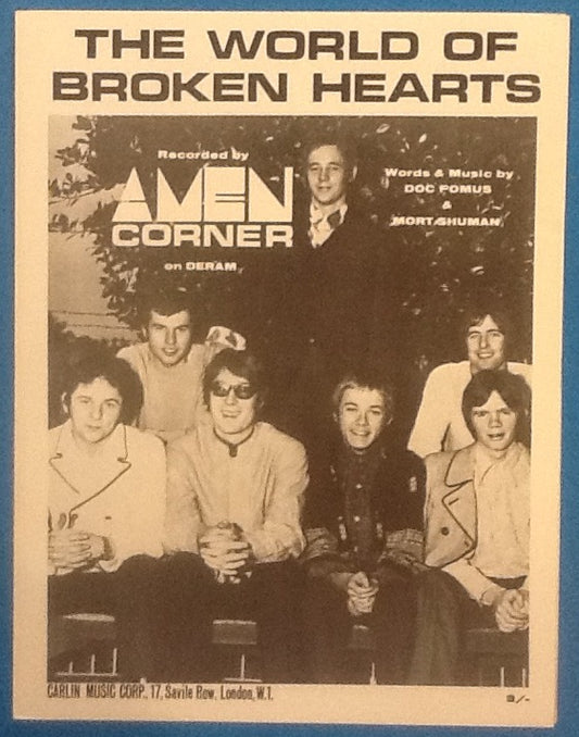 Amen Corner The World Of Broken Hearts Original Mint Sheet Music 1966