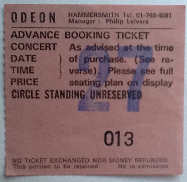 Alice Cooper Original Used Concert Ticket Hammersmith Odeon London 14th Feb 1982