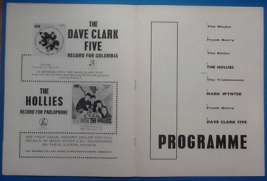 Dave Clark Five Kinks Hollies Programme 1964