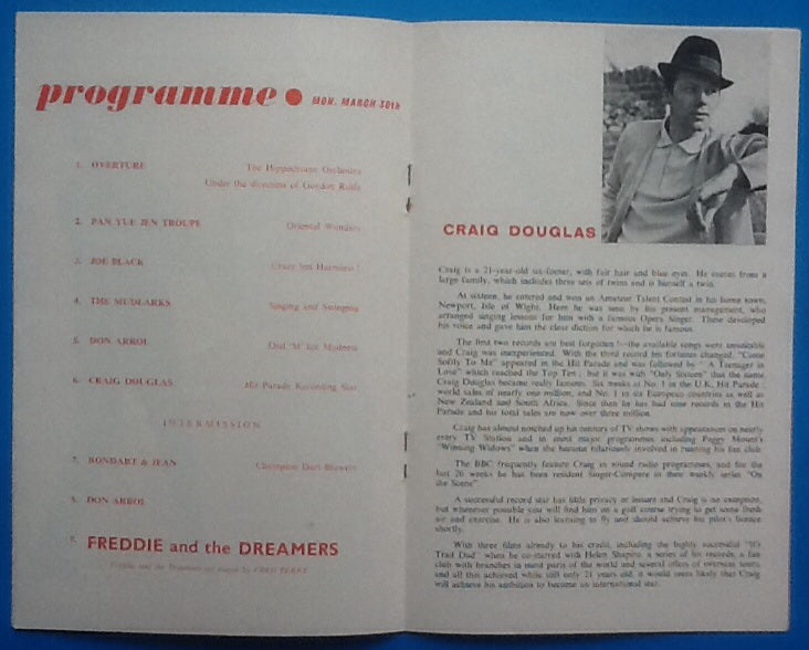 Freddie & the Dreamers Craig Douglas Programme Birmingham 1964