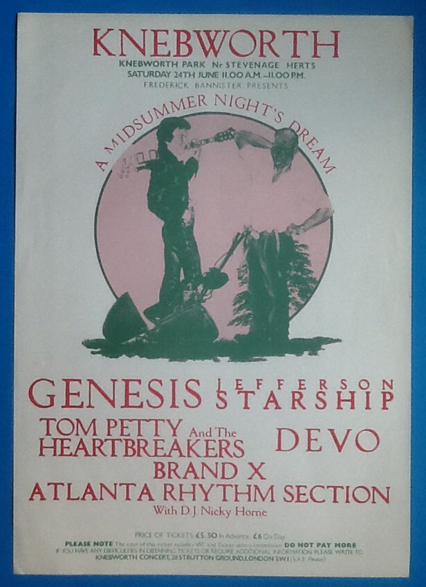 Genesis Jefferson Starship  Handbill-Flyer Knebworth 1978