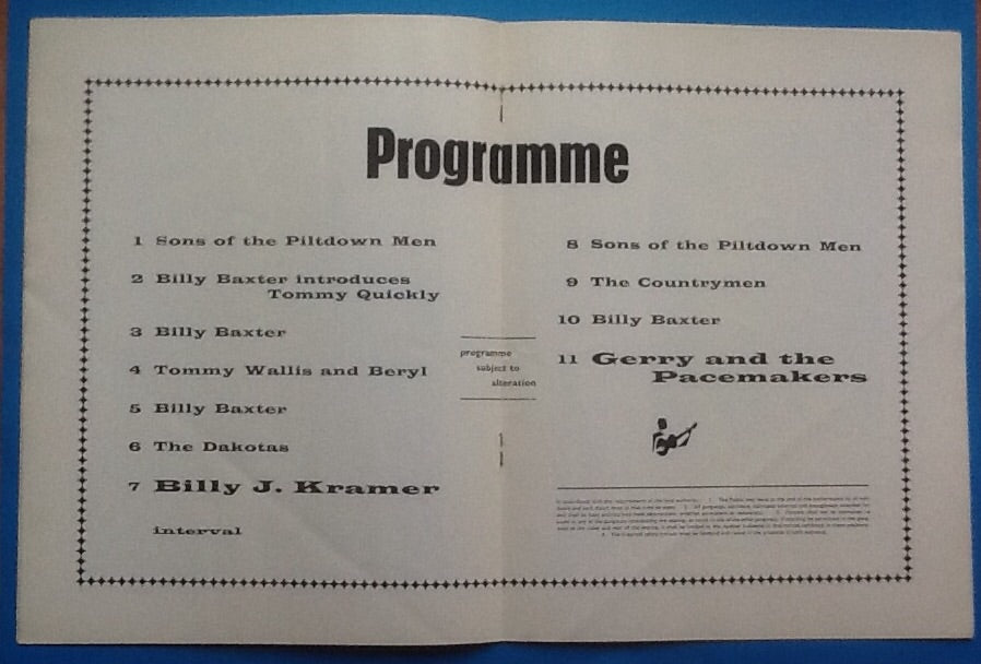 Gerry & the Pacemakers Billy J Kramer Programme Southend 1963