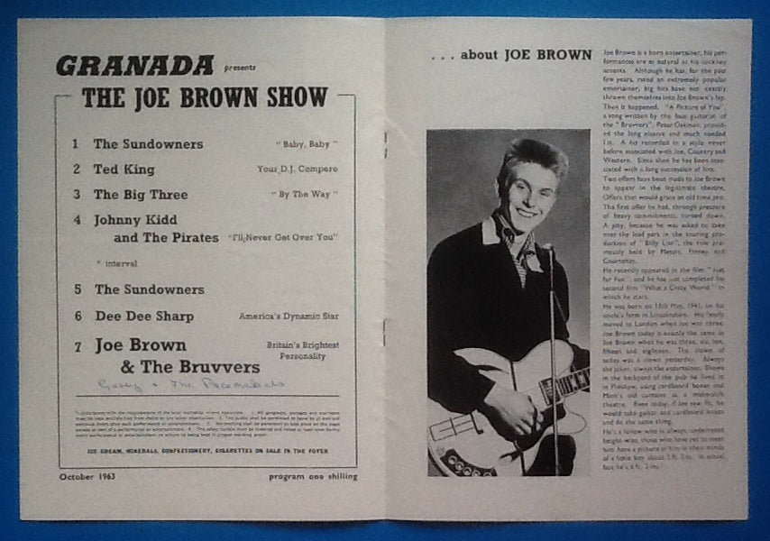 Joe Brown Johnny Kid Programme UK Tour 1963