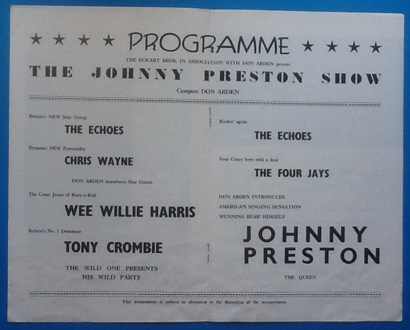 Johnny Preston Programme UK Tour 1960