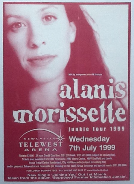 Alanis Morissette Original Concert Handbill Flyer Telewest Arena Newcastle 1999