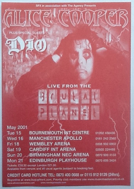 Alice Cooper Dio Original Concert Handbill Flyer Brutal Planet Tour UK 2001