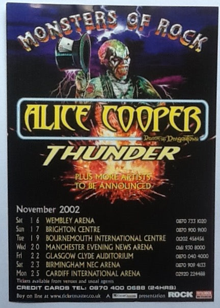 Alice Cooper Thunder Original Concert Handbill Flyer Descent Into Dragontown Tour 2002