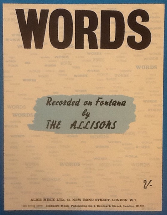 Allisons Words Original Mint Sheet Music 1961