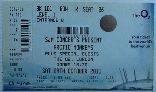 Arctic Monkeys Original Concert Ticket O2 Arena London 2011