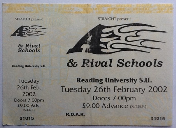 A and Rival Schools Original Unused Ticket Reading University 2002