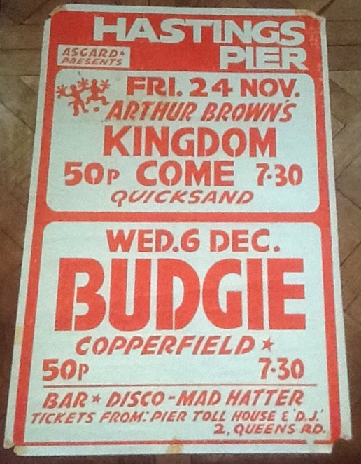 Arthur Brown Budgie Original Concert Tour Gig Poster Hastings Pier 1972