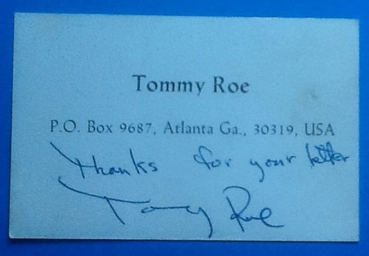 Tommy Roe Autographed Business Card