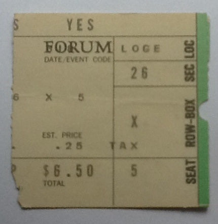Yes Concert Ticket Forum Los Angeles 18th Mar 1974
