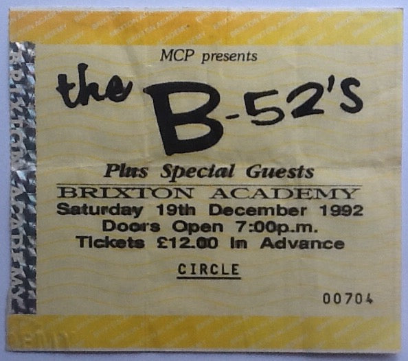 B-52s Original Used Concert Ticket Brixton Academy London 1992