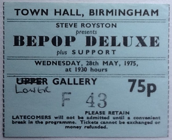 Be Bop Deluxe Original Used Concert Ticket Town Hall Birmingham 1975