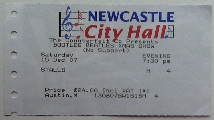 Bootleg Beatles Original Used Concert Ticket Newcastle City Hall 2007