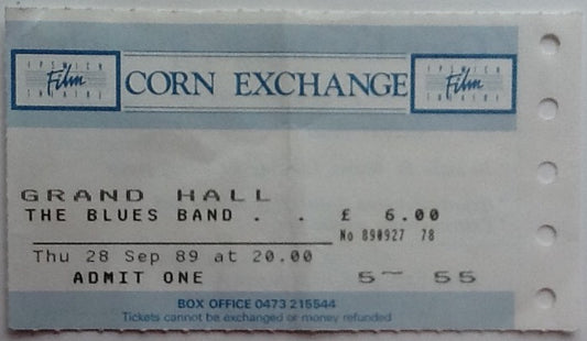 Blues Band Original Used Concert Ticket Ipswich Corn Exchange Film Theatre 1989