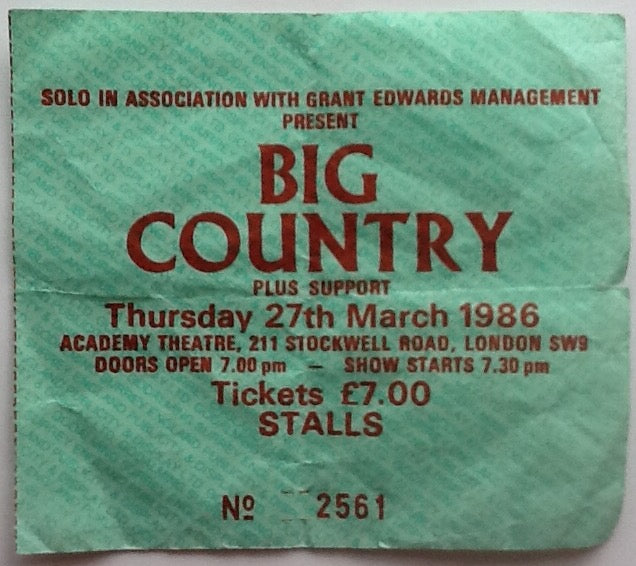 Big Country Original Used Concert Ticket Academy Theatre London 1986