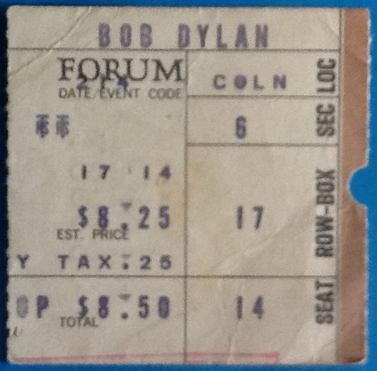 Bob Dylan Original Used Concert Ticket Forum Los Angeles 1974