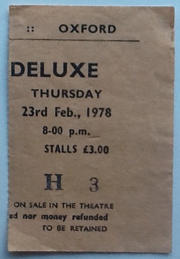 Be Bop Deluxe Original Used Concert Ticket New Theatre Oxford 1978
