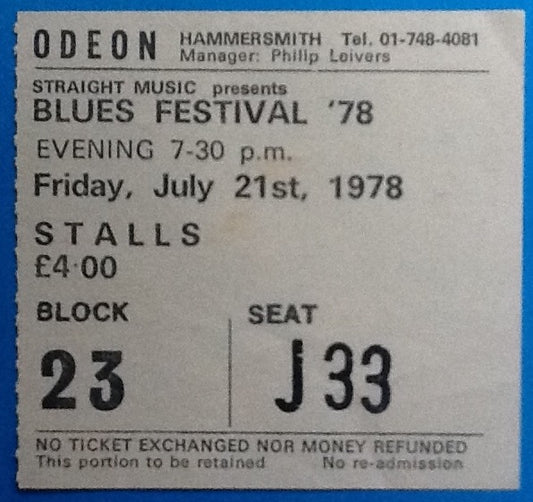 Buddy Guy Original Used Concert Ticket Blues Festival London 1978