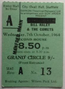 Bill Haley Manfred Mann Original Used Concert Ticket Sheffield 1964