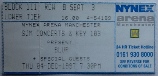 Blur Original Used Concert Ticket NYNEX Arena Manchester 1997