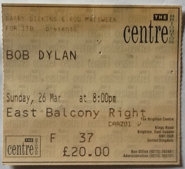 Bob Dylan Original Used Concert Ticket Brighton Centre 1995