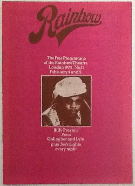 Billy Preston Gallagher & Lyle Original Concert Programme Rainbow Theatre London Feb 1972