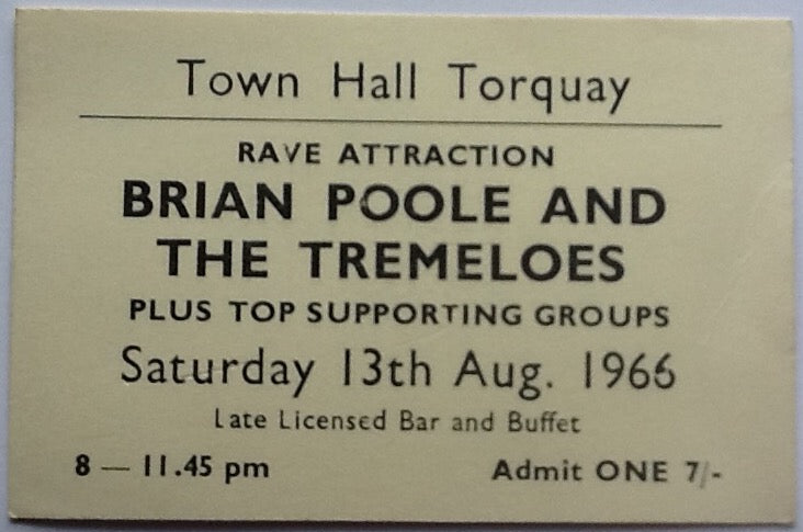 Brian Poole and The Tremeloes Original Used Concert Ticket 1966