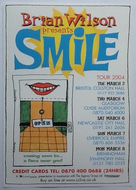 Brian Wilson Original Concert Handbill Flyer Smile Tour 2004