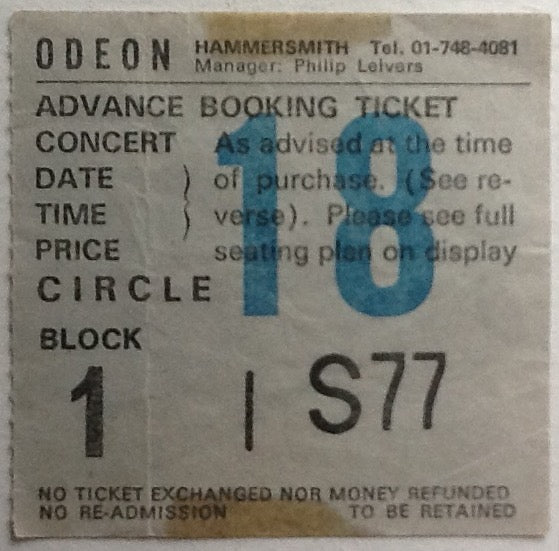 Boomtown Rats Original Used Concert Ticket Hammersmith Odeon London 1978