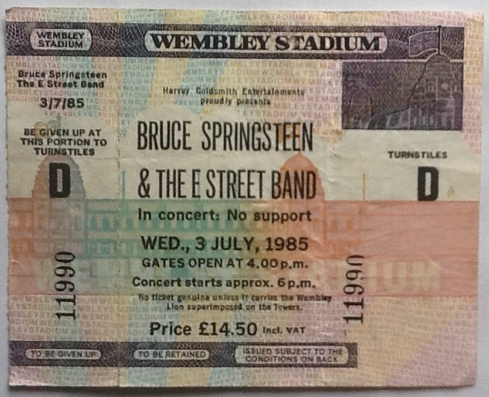 Bruce Springsteen Original Unused Concert Ticket Wembley Stadium London 1985
