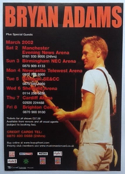 Bryan Adams Original Concert Handbill Flyer UK Tour 2002