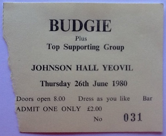 Budgie Original Used Concert Ticket Johnson Hall Yeovil 1980