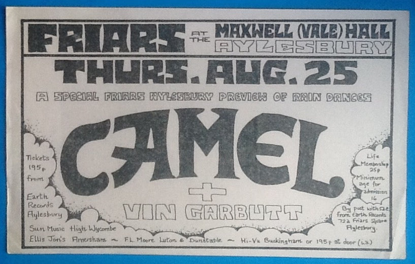 Camel Concert Handbill Flyer Friars Ayelsbury 1977