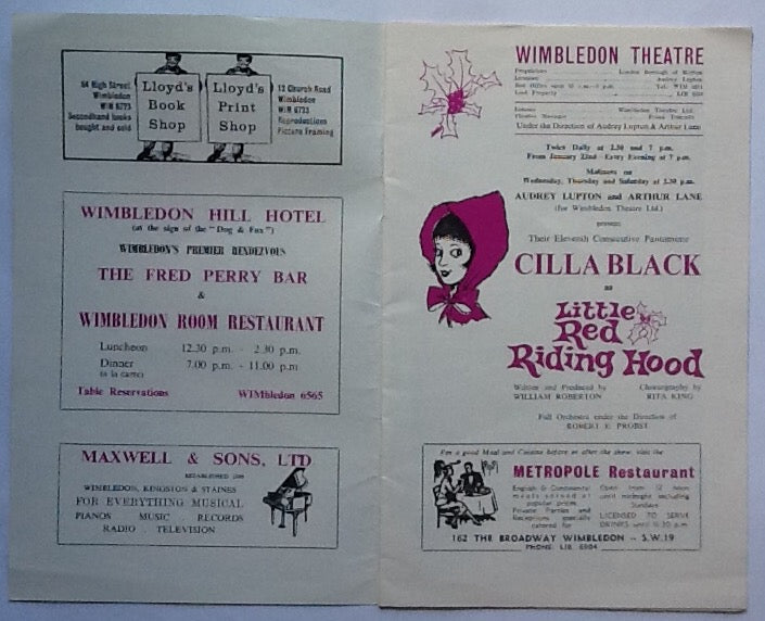 Cilla Black Jon Pertwee Original Concert Programme Wimbledon Theatre London 1965
