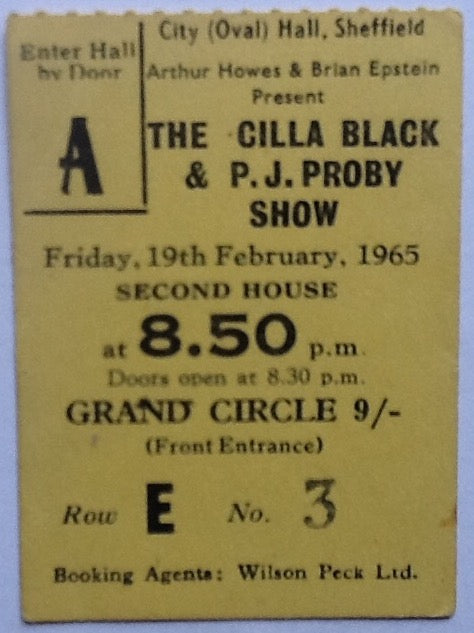 Cilla Black PJ Proby Original Used Concert Ticket Sheffield 1965