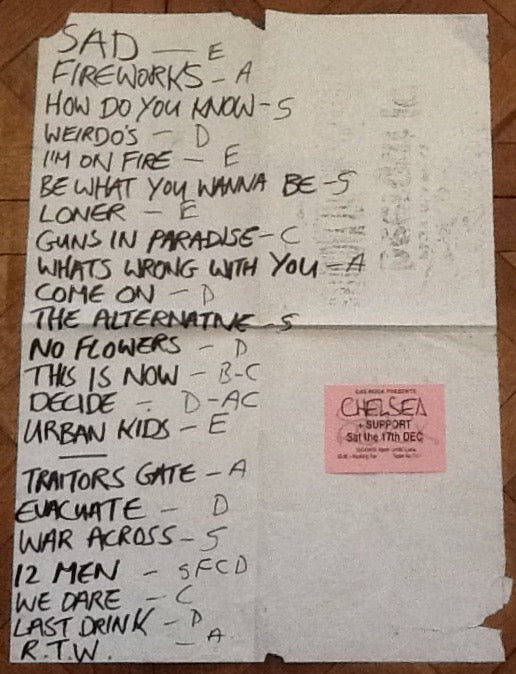 Chelsea Original Concert Ticket And Handwritten Setlist Cas Rock Care Edinburgh 1994