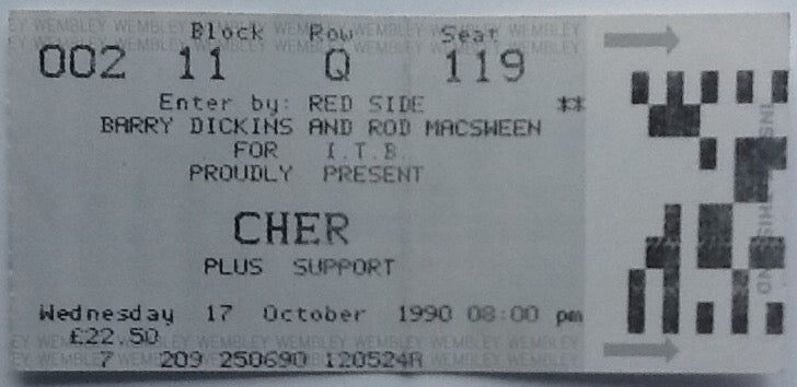 Cher Original Concert Programme and Ticket Wembley Arena London 1990