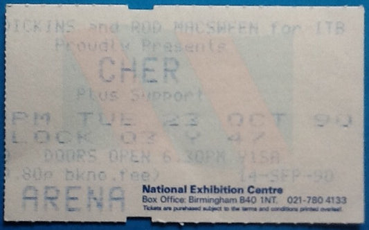 Cher Original Used Concert Ticket NEC Birmingham 23rd Oct 1990