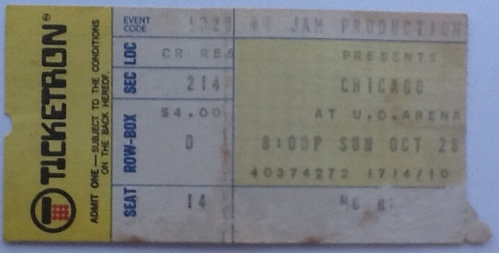 Chicago Original Used Concert Ticket U.D. Arena Dayton Ohio