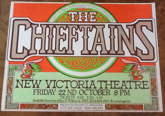 Chieftans Original Concert Tour Gig Poster New Victoria Hall London 1976