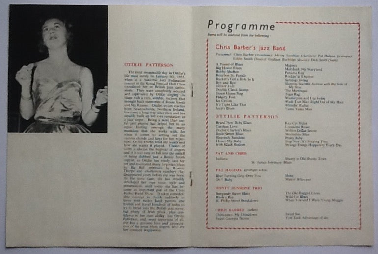 Chris Barber Ottilie Patterson Original Concert Programme UK Tour 1957